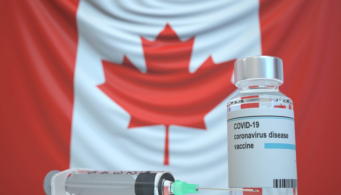 Covid-19,Coronavirus,Disease,Vaccine,Vial,And,Syringe,Against,The,Canadian